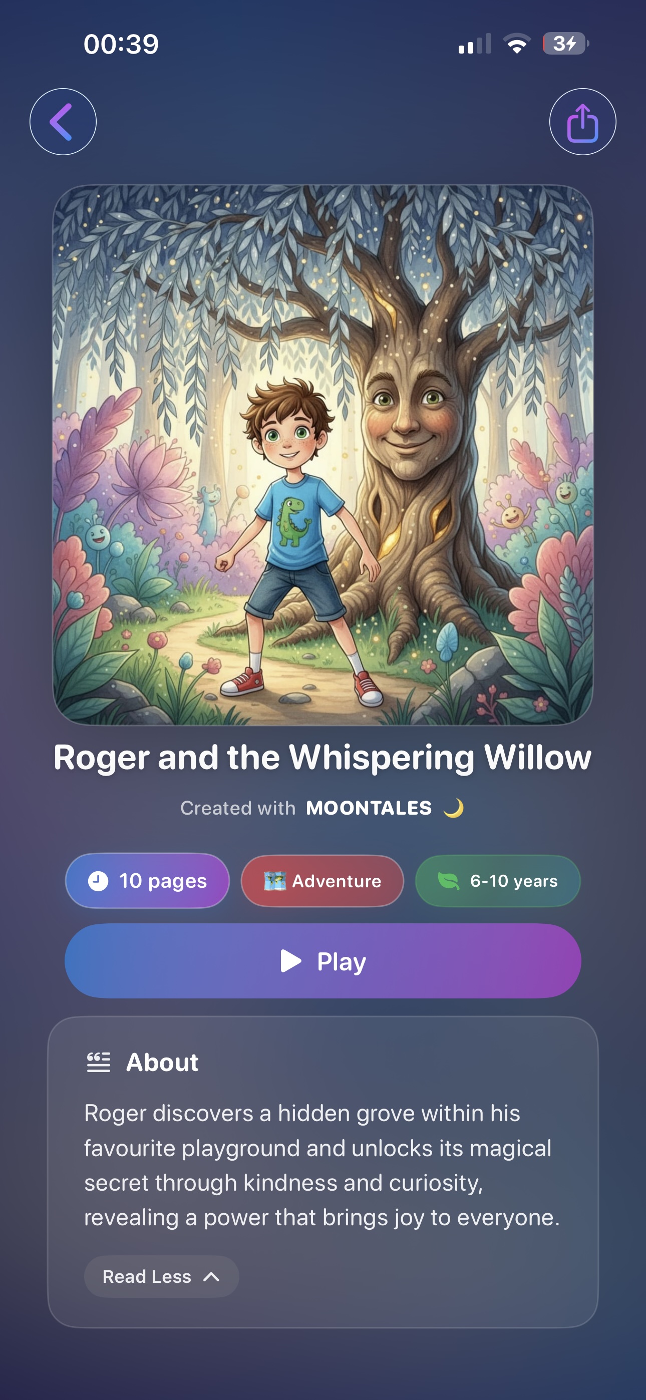 Moontales create story screen